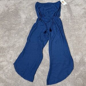Becca swimsuit coverup jumpsuit small royal blue semi sheer